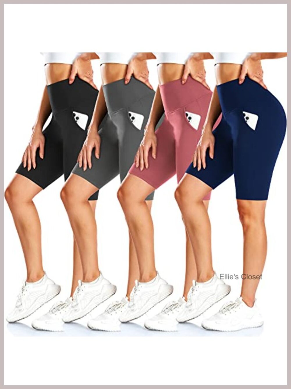 4 Pack High Waisted Biker Shorts with Pockets 8" Tummy Control Workout Running